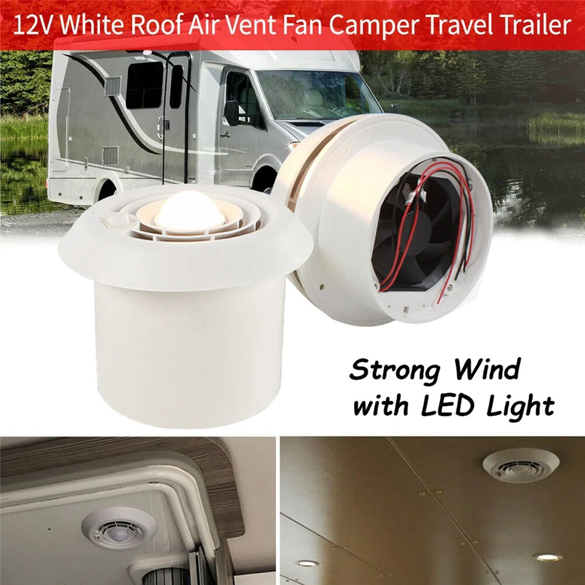 Imagem -03 - Telhado Ventilação Teto Exaustor rv Air Vent Grille Ventilador de Vento Forte com Luz Led Caravan Motorhome Trailer 12v