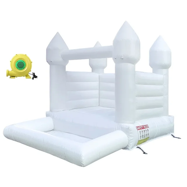 Biała dmuchana zamek karnawałowy komercyjny dla dzieci, zamki dla dzieci na wesele z basenem z piłeczkami, dmuchany zamek karnawałowy.