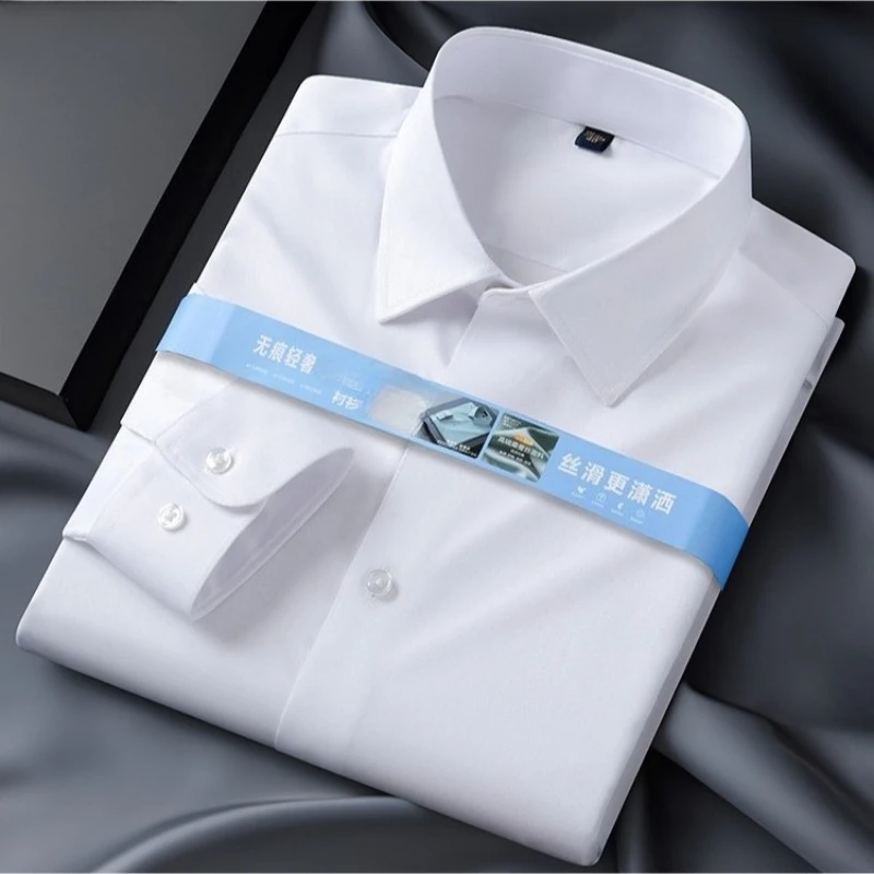 Non-Iron 8XL 7XL High-end Anti-wrinkle Modal Men's Shirt Casual Long Sleeve Slim Fit Office Blue White Shirts Men Long Sleeve