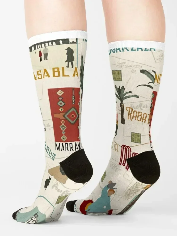 Morocco - Vintage Postcard Socks sheer sport luxe kids Luxury Woman Socks Men's