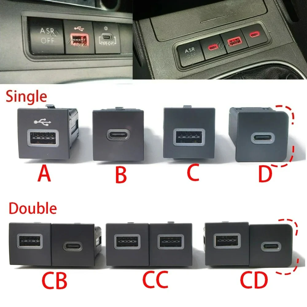 For VW Golf 6 MK6 Jetta 5 MK5 Scirocco 2006 - 2012 Car USB Charger PD Quick Charge QC3.0 Auto Phone Charging Adapter Button