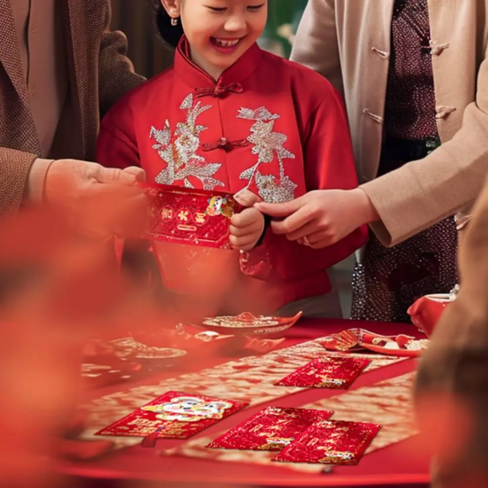 6 pçs criativo 3d ano novo chinês envelope vermelho oco com borla saco de dinheiro da sorte padrão misto pacote vermelho 2025