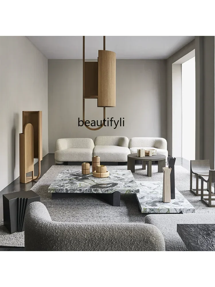 

S Light Luxury Minimalist Cold Emerald Marble Tea Table Combination Luxury Stone Modern Living Room Tea Table