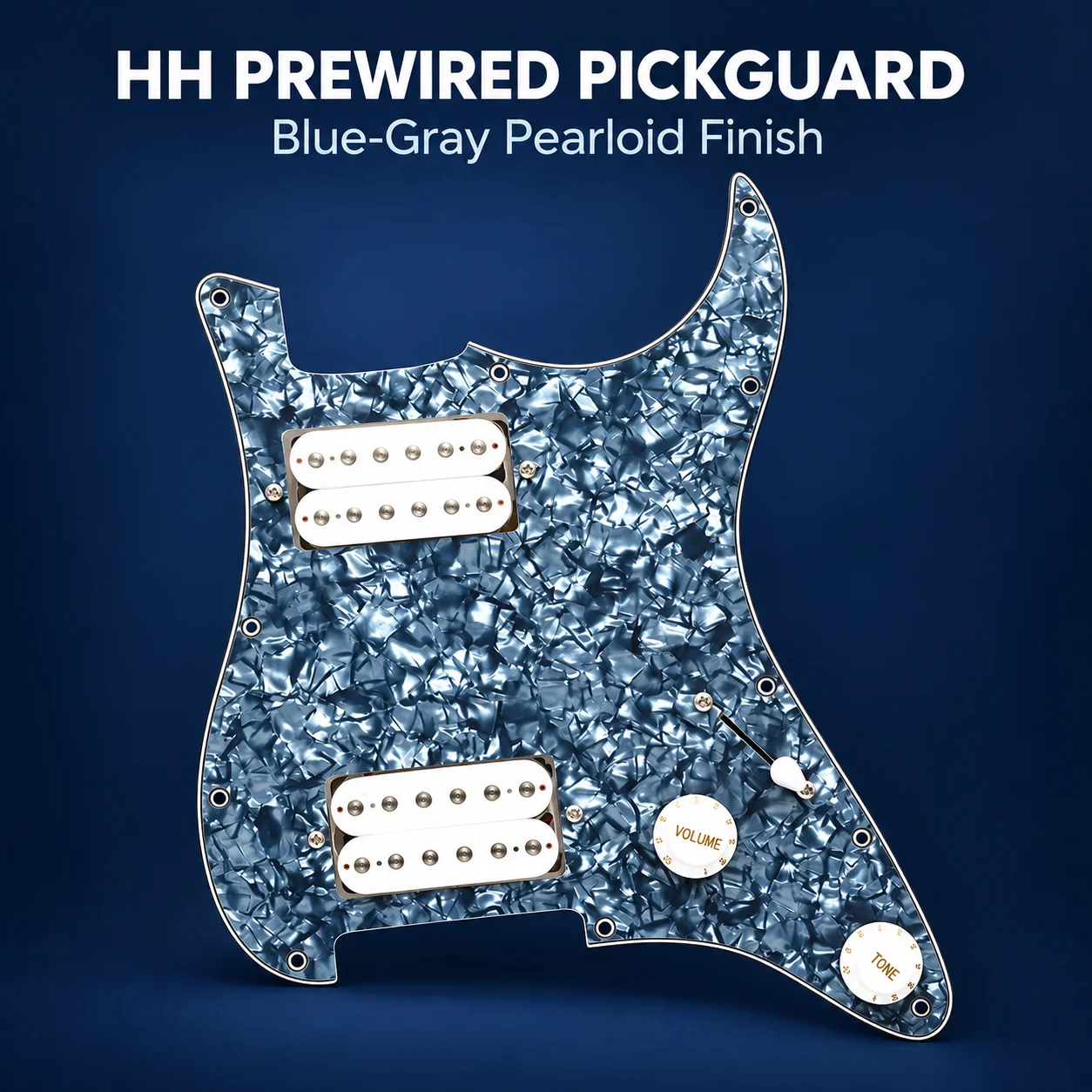 HH Prewired Pickguard Assembly for ST/SQ Style Electric Guitar Dual Humbucker 1V1T 3-Way Switch Blue Gray Pearloid