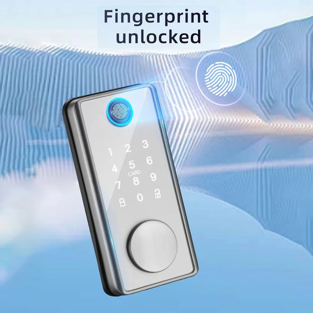 Smart Deadbolt kunci Digital Tuya Wifi, tombol MASUK TANPA kunci aplikasi sidik jari untuk pintu depan Alexa kunci Keypad