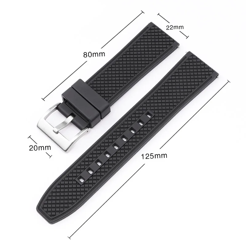 Fluoro Rubber Watch Strap Waterproof Dustproof Stainless Steel Buckle Quick Release Men Women Universal FKM Band 18mm 20mm 22mm