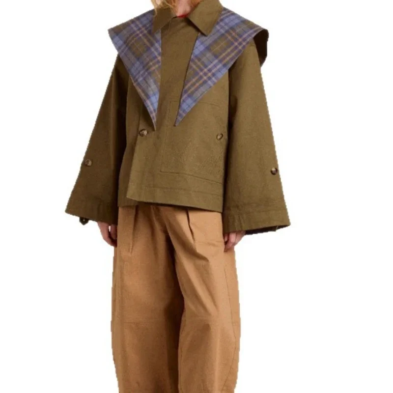 2025 Autumn and Winter New Women's Sleeve Embroidered Pocket Reversible Jacket Collared Long