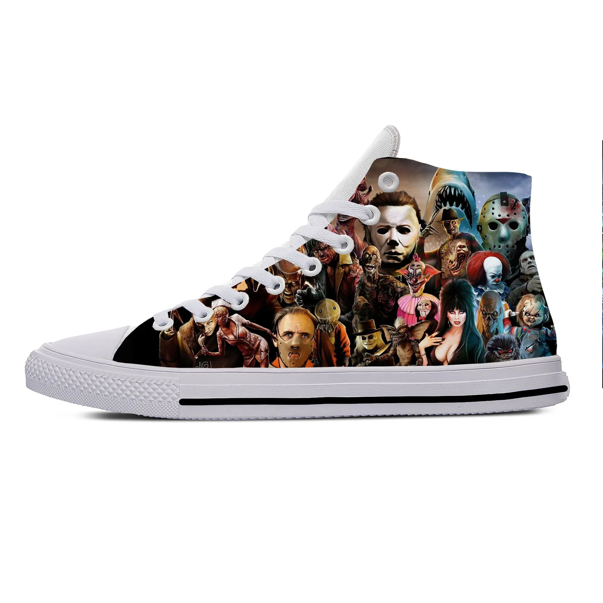 Michael Myers-High Top Lightweight Board Shoes para homens e mulheres, respirável Sneakers, Horror, Pinhead, Chucky, Jaws, grito, casual, quente