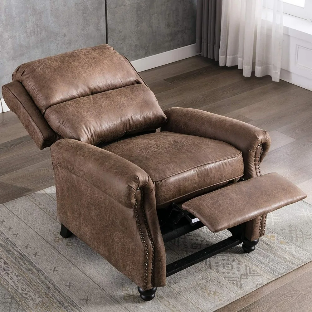 

Pushback Recliner Chair Faux Leather Armchair Push Back Recliner with Rivet Decoration Single Sofa Accent Chair for Living Room