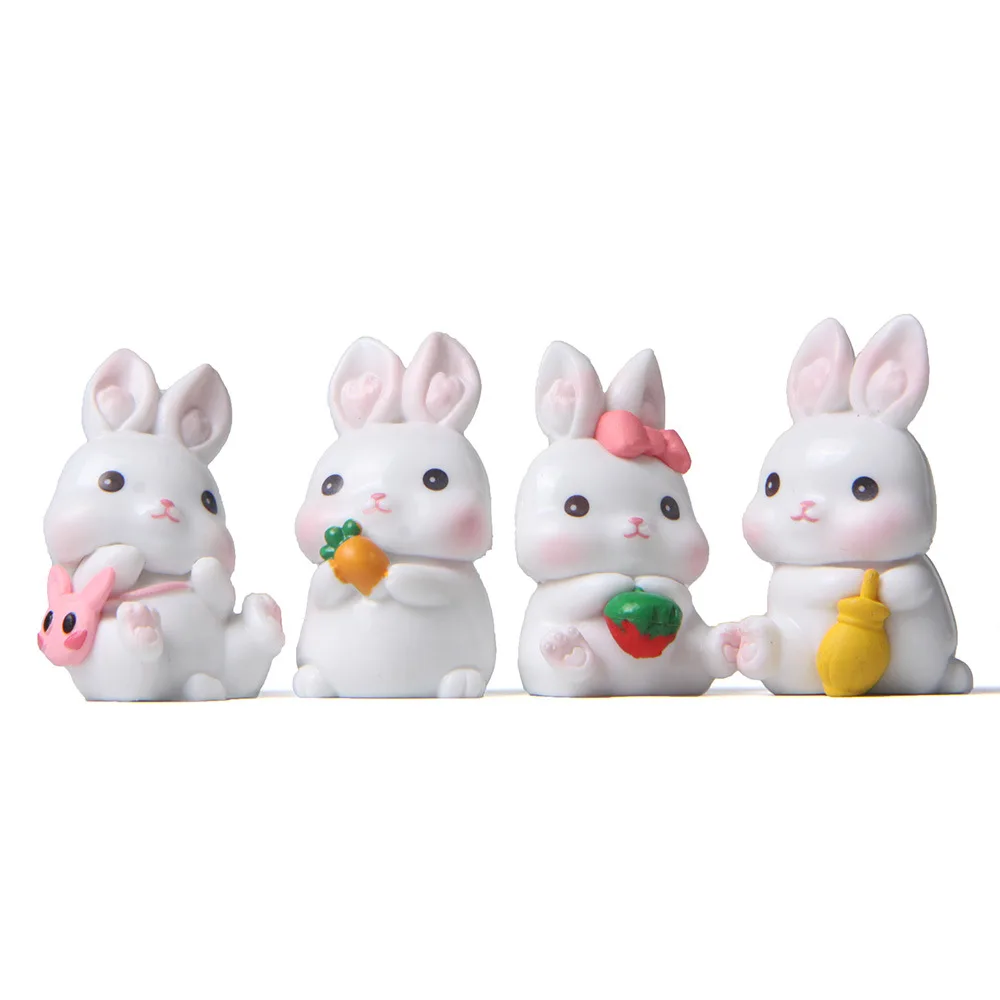 

4pcs Simulation Colorful Life Cute Little White Rabbit Eating Radish Creative Gardening Scenery Doll Table Decoration