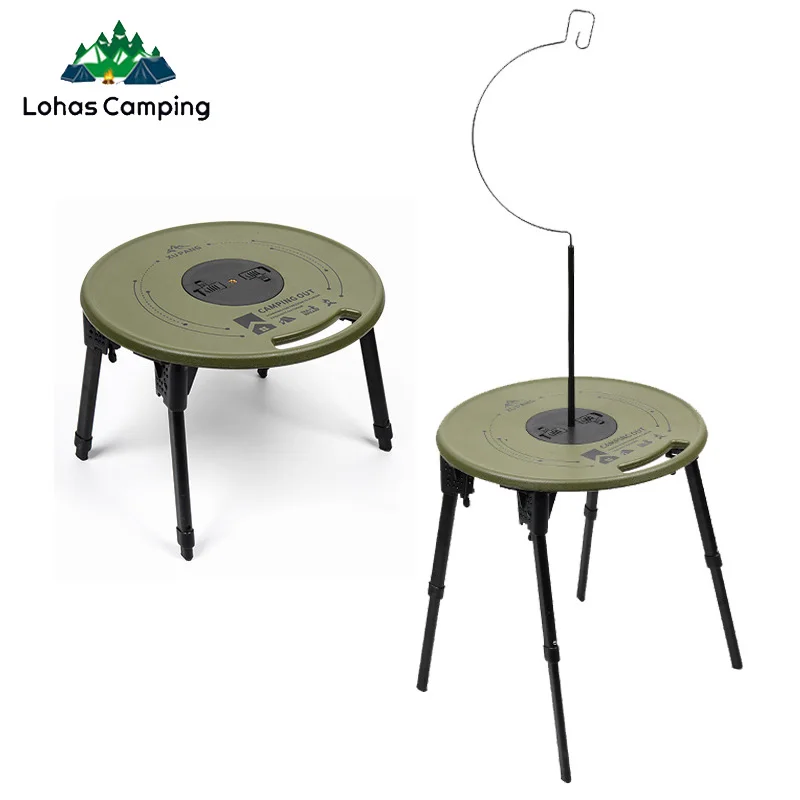Mesa Redonda Táctica para Camping Lohas, Mesa Plegable con Combinación de Sillas, Mesa de Té Portátil Multifuncional