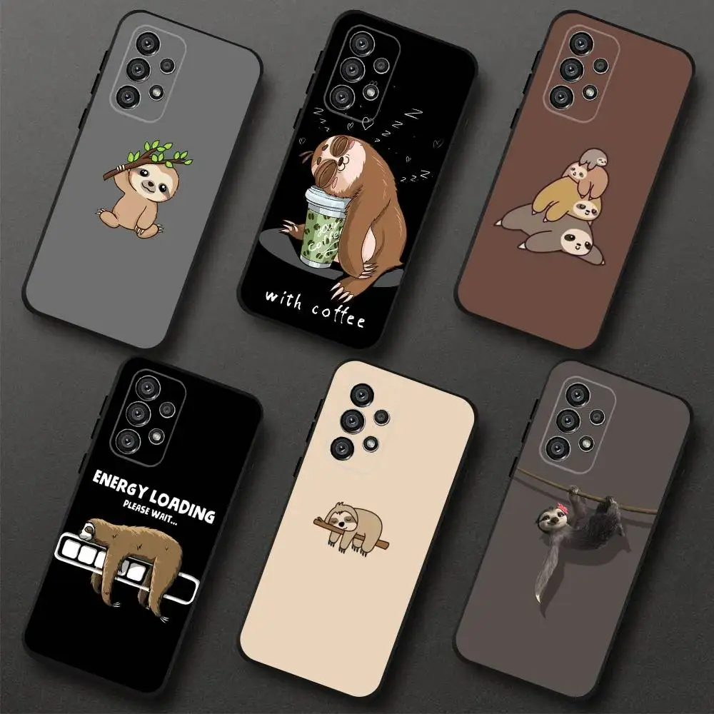 

Cute Animal Sloth Phone Case For Samsung S 25,24,23,22,30,21,10,9,Ultra,Plus,Lite,FE,4,5G Black Soft Case