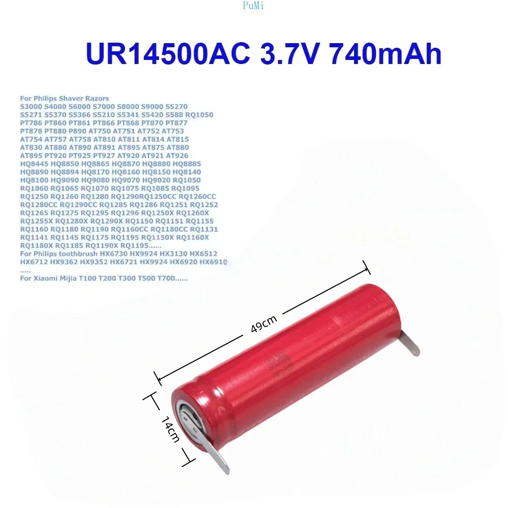 SanYo UR14500AC 3.7V 800mAh Battery For Braun Oral B Pro 2 Type 3766 IO4 IO5 IO6 IO7 IO9 IO8 3758 3759 Electric Toothbrush