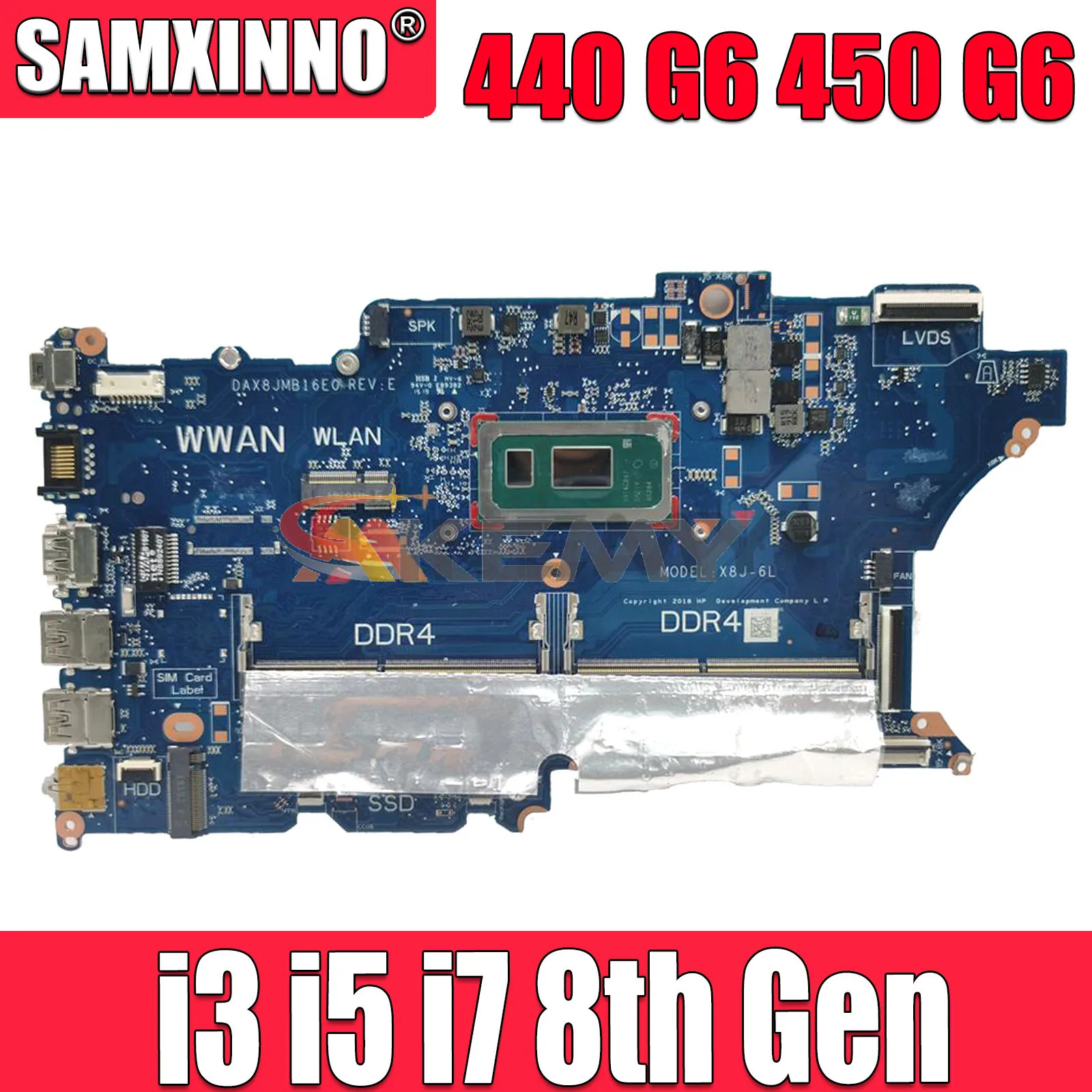 

SAMXINNO DAX8JMB16E0 DA0X8JMB8E0 motherboard for hp 440 G6 450 G6 Laptop motherboard mainboard W/5405U I3 I5 8th Gen CPU