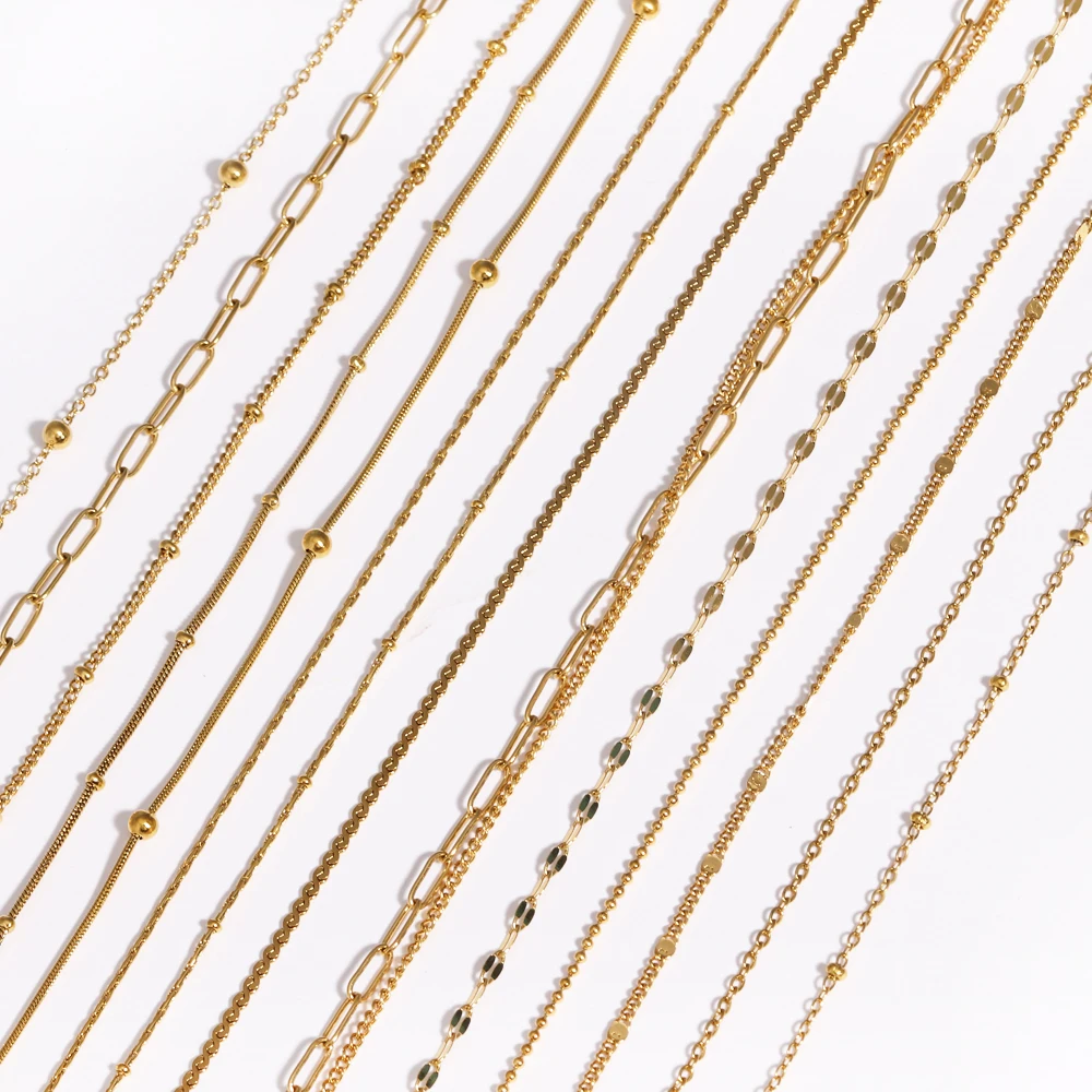 18K Gold Color PVD Plated Stainless Steel Cuba Cross O Ripple Twisted Chain Necklace Adjustable Chain DIY Necklace Wholesale