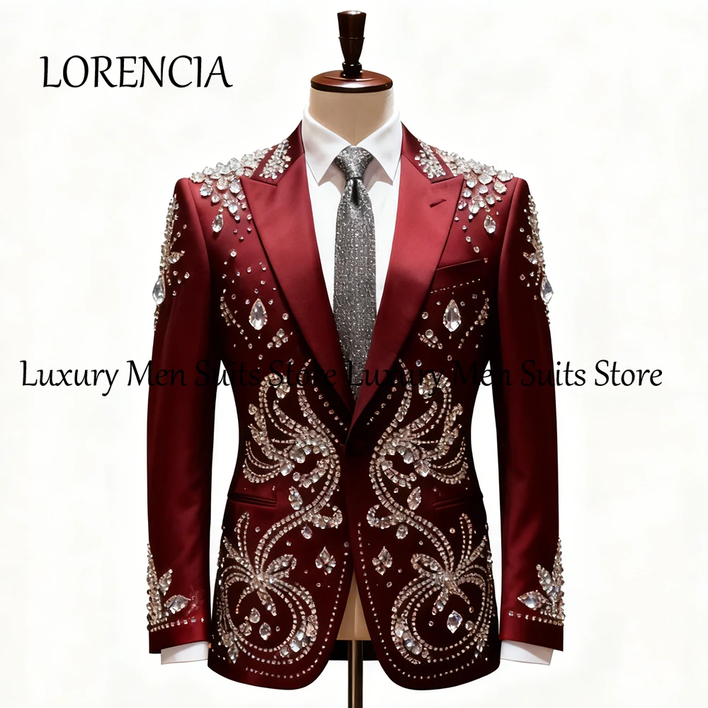 

Роскошные ювелирные изделия, мужские костюмы, комплект из 2 предметов, однобортный свадебный смокинг для жениха с кристаллами, комплект 2025 года, пиджак по индивидуальному заказу, брюки, trajes de novio