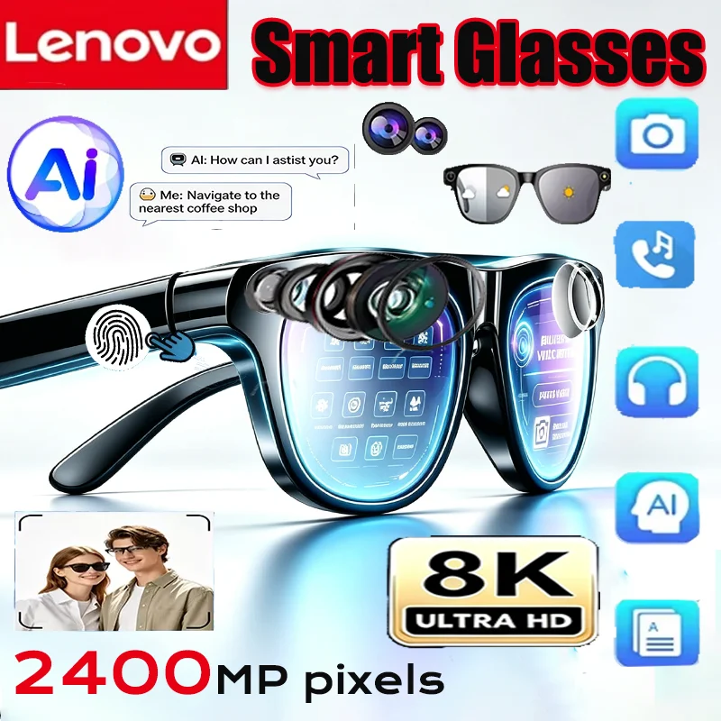 Lenovo 8K AI Smart Glasses 2400MP AI Translation HD Hands-Free Calling AI Chat Logging Music Playback 2027NEW Smart Sunglasses