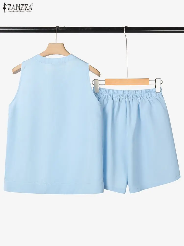 Donna Casual 2 pezzi Set corto Stampa floreale Design asimmetrico Canotte e pantaloncini tinta unita Abiti ZANZEA Donna Outfit 3XL