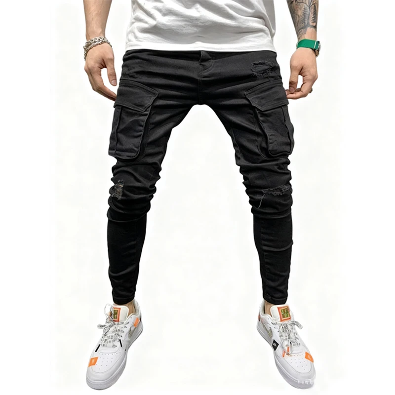High-quality Black Cargo Jeans Elastic Slim - Image 2