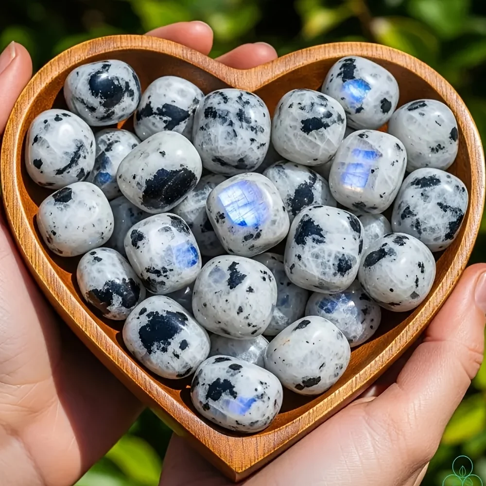 One bag of natural moonstone rough stones and chips - stunning blue gemstones, Bohemian polished