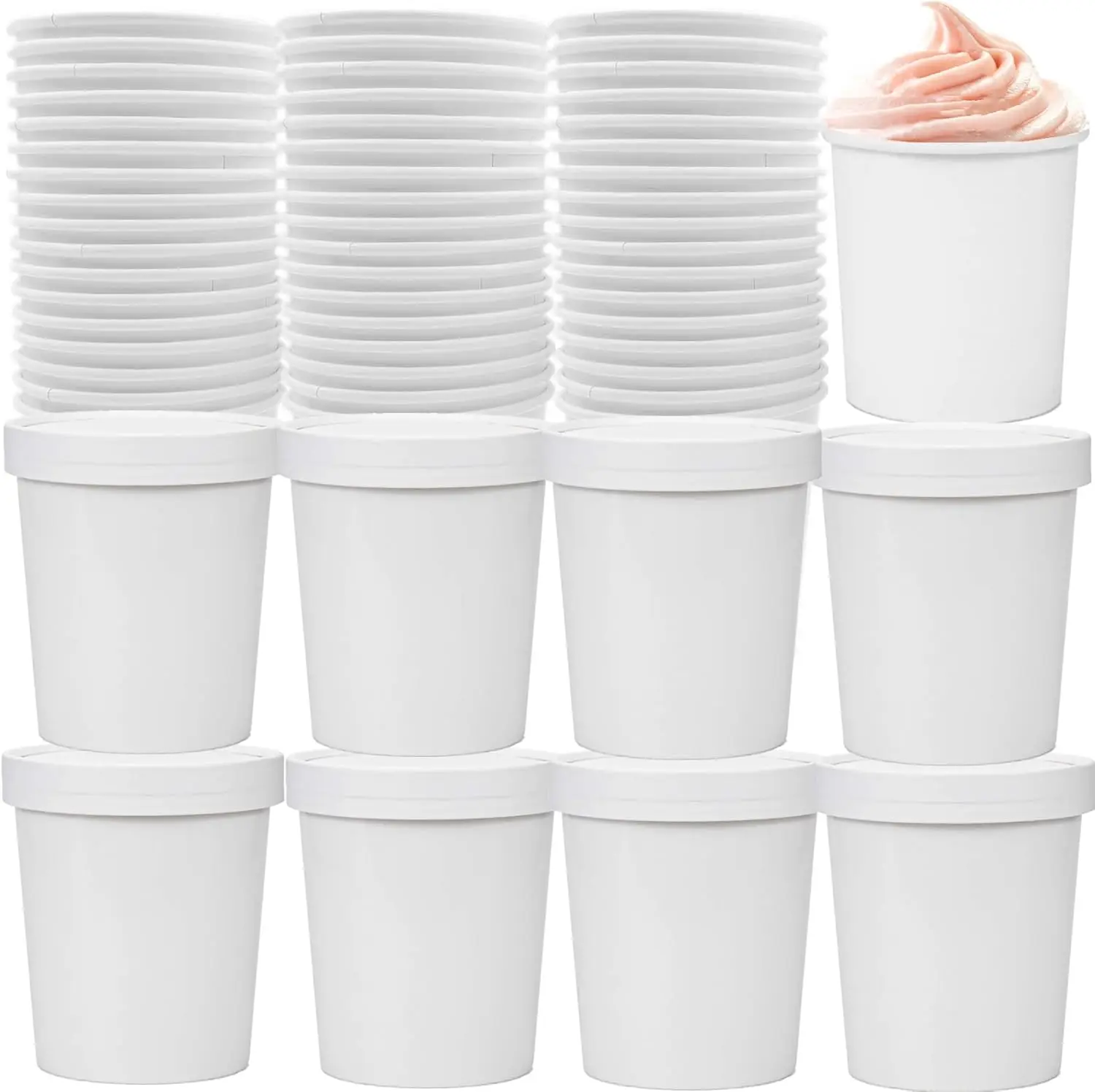 

60 Pack Paper Ice Cream Containers with Lids, 16 Oz Take Out Hot Cold Dessert Bowl, Disposable To Go Soup Cups Food Cont