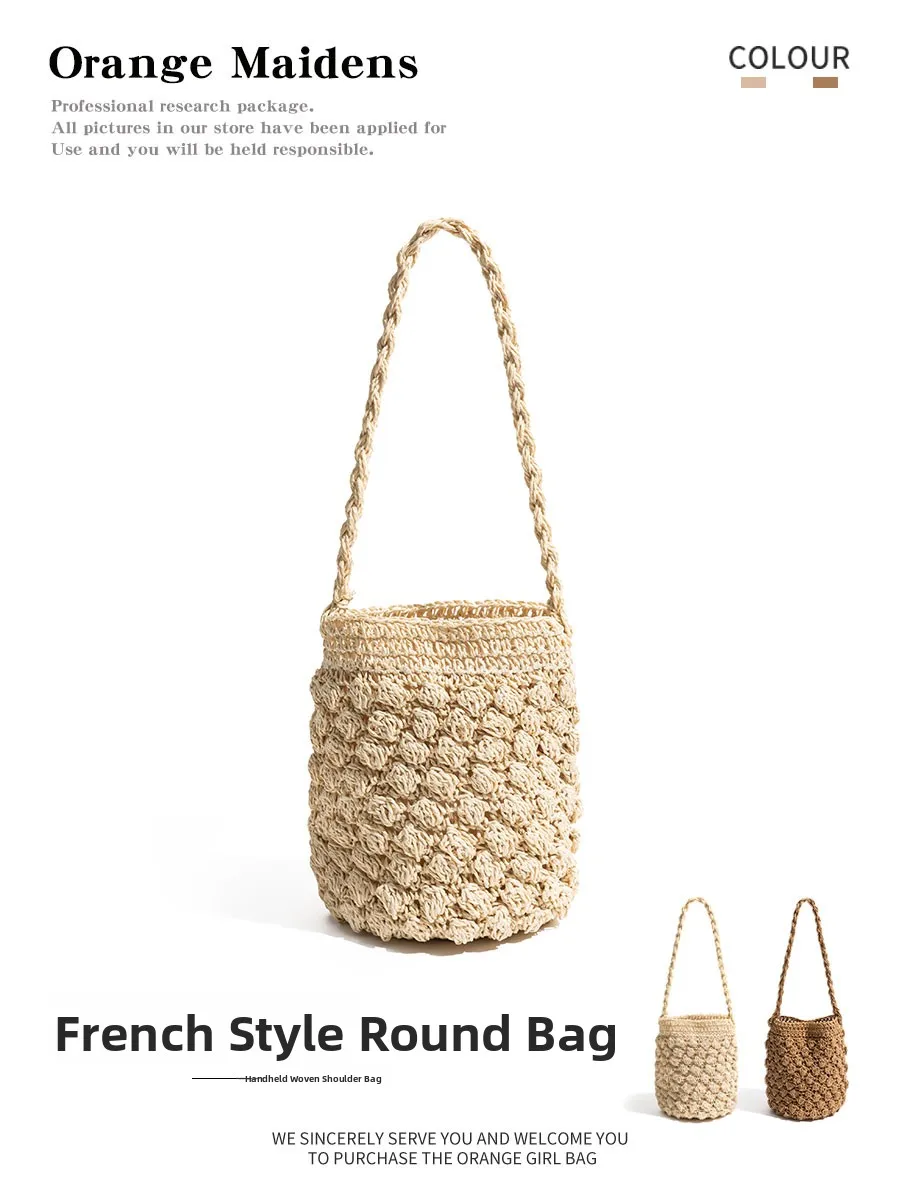 

Orange Girl St Woven Bag Single oulder Summer New Lightweight Lazy Beach Vaion Beach Holiday Cylinder Buet Bag