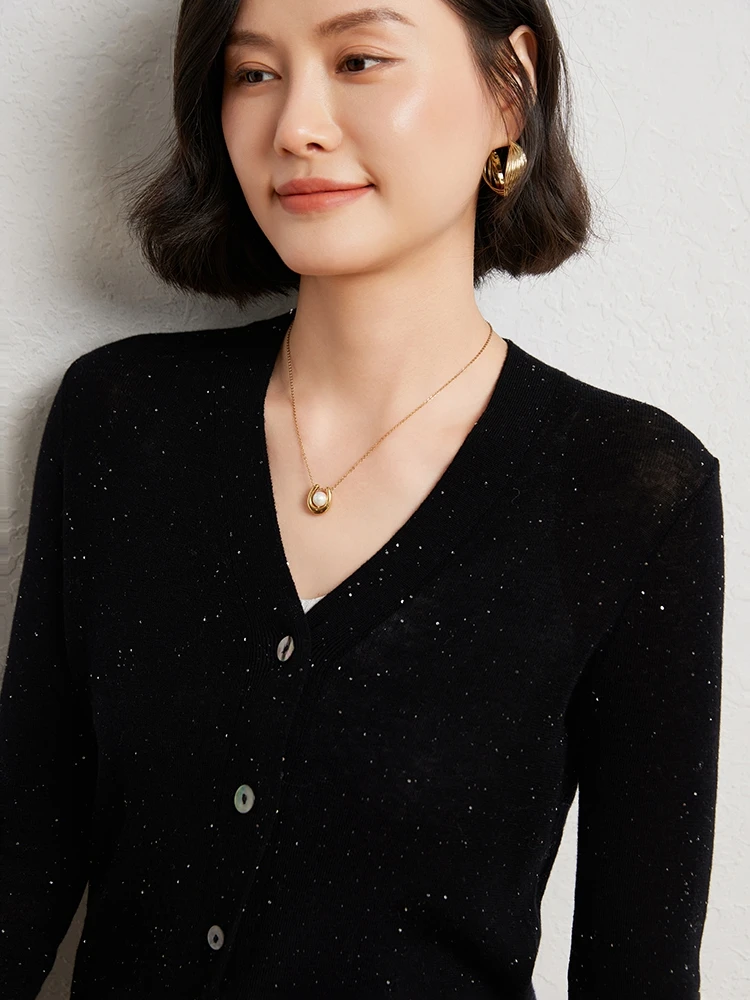 

Удобный мягкий кардиган из 100% мериносовой шерсти, свитер, женский трикотаж с v-образным вырезом и длинными рукавами, базовая элегантная теплая модная одежда, топы