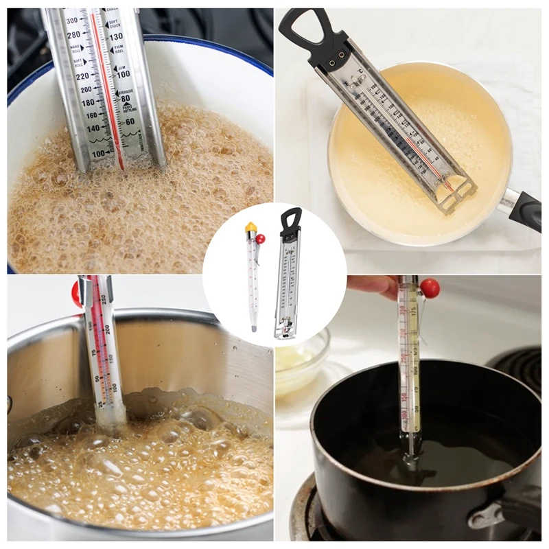 2Pcs Stainless Steel Candy Thermometer Jam Glass Thermometer Sugar Syrup Jelly Oil Deep Fry Thermometer With Hanging Hole