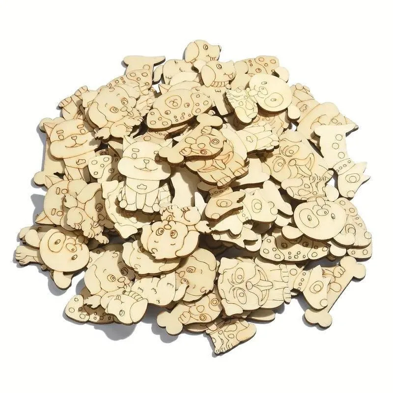 50PCS Natural Wood Chip Mix Animal Wood Slices For Home Decoration Children Drawing  DIY Handmade Creative Crafts Wooden Chips