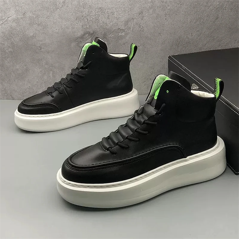 Scarpe da Skateboard da uomo High Top da strada scarpe da ginnastica con plateau comode nere originali scarpe sportive Casual in pelle moda uomo