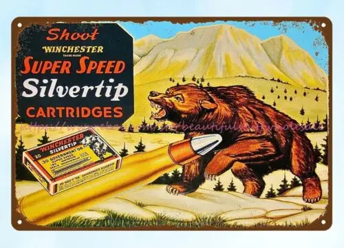 Winchester Ammo Bullet Silvertip Cartridge metal tin sign dorm plaque wall decor