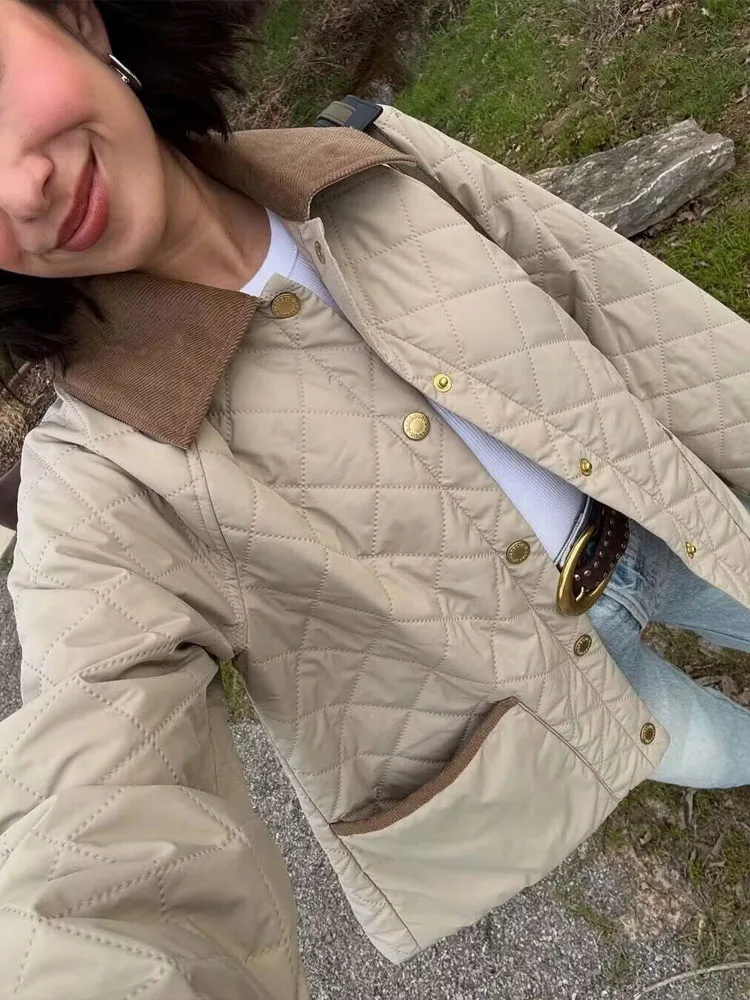 

HH женское осеннее модное 2 цвета, 2 цвета, уютное винтажное хлопковое пальто в клетку с бриллиантами, женская универсальная декоративная куртка с карманами Mujer