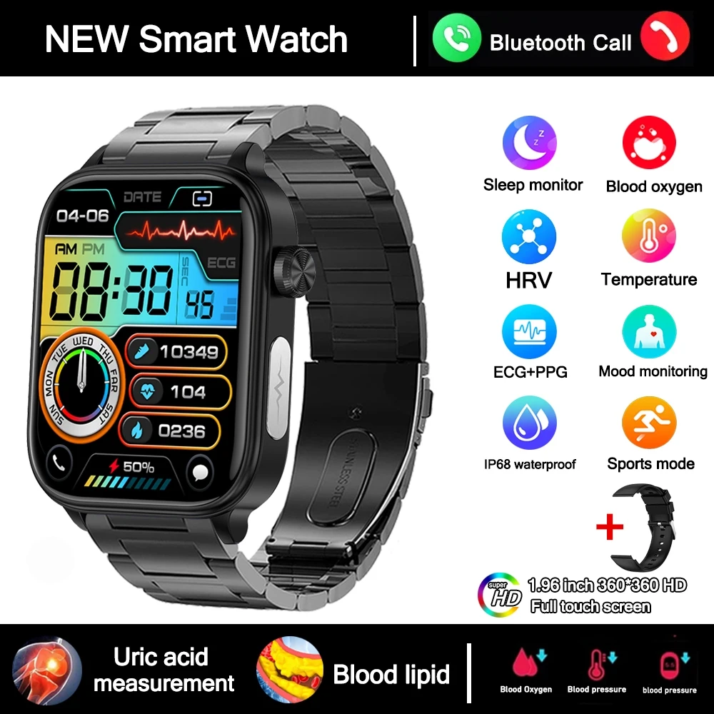 2025 Nieuwe 24-uurs Gezondheidsbewaking Smartwatch Heren Urinezuur Bloedlipiden Hartslag Bluetooth Oproep Smartwatch Dames