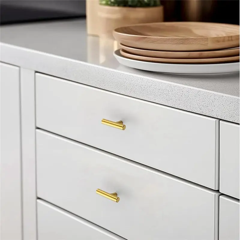 ABVC 20PCS Gold Brass T-Bar Cabinet Knobs, 2-Inch Single Hole Drawer Pulls For Home Cabinet Doors