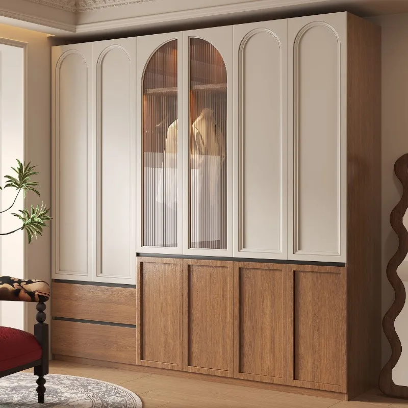Medieval segmented solid wood glass wardrobe, one door to the top, free handle, modern simple desk