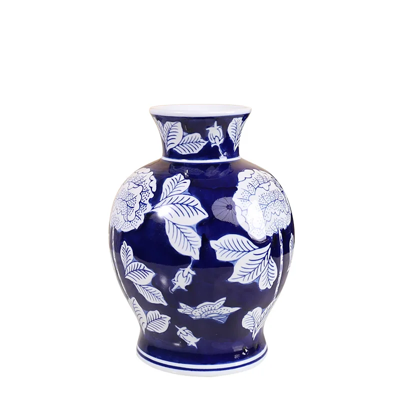 Pruning peony blue and white porcelain vase hand-painted Chinese elegant flower ware tea room jewelry