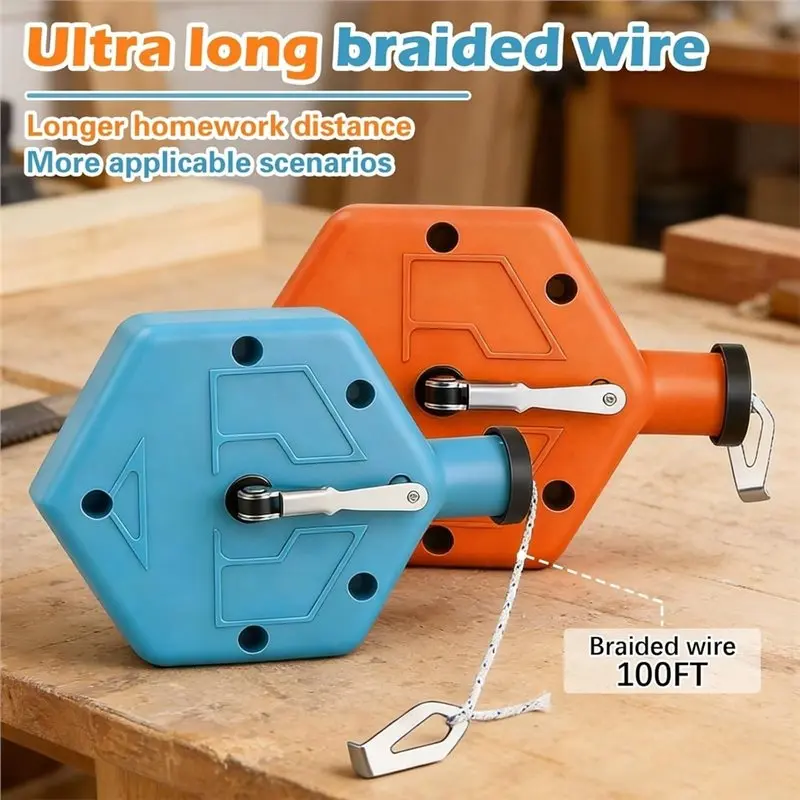 DT19-Straight Line Marking Chalk Line Tool Set(2 Pcs), Portable 100 Ft Marking Reel For Construction, Woodworking, Bricklaying