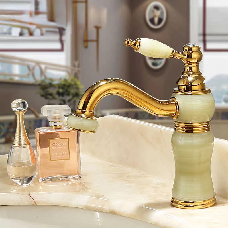 

Bathroom Faucet Brass and Jade faucet Bathroom Basin faucet Sink Mixer Tap Gold Bath