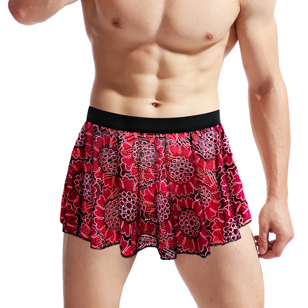 

Sexy Men Sissy Lace Hollow Lingerie Skirt Vintage Floral Printed Clubwear Panties Underpants Briefs Homme Inmitate Underwear