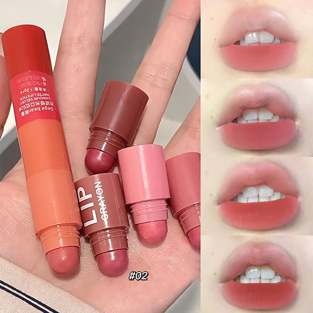 Gege Bear 4 in 1 Velvet Matte Crayon Lipstick Super Stay Makeup Pink Red Long Wear Waterpoof Non-Stick Cup Tiny Lip Stick