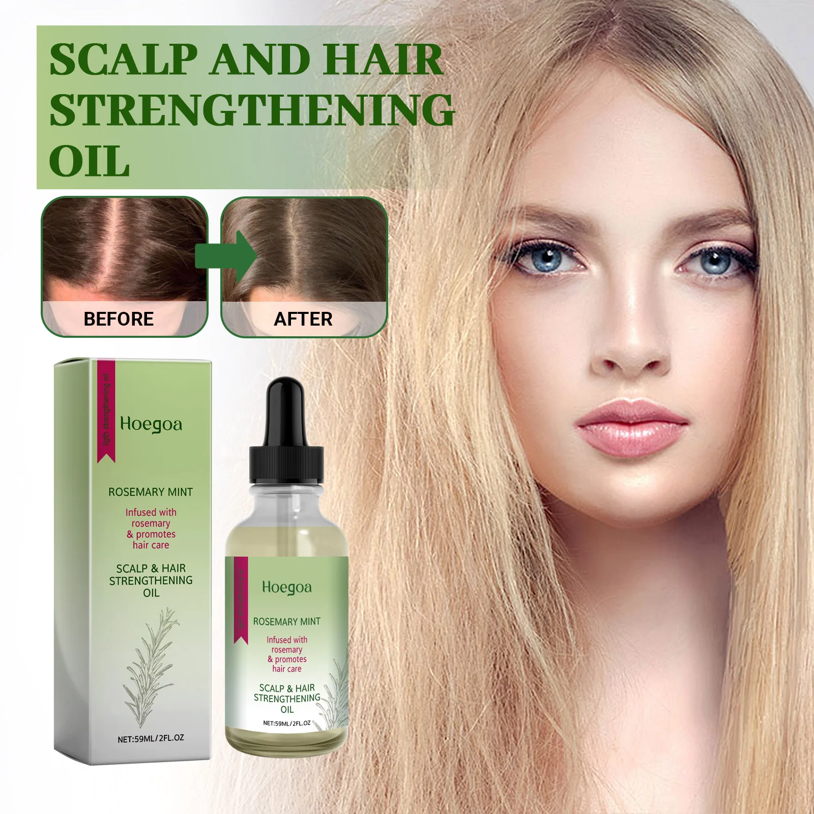 

Hoegoa Rosemary Hair Care Oil Thickens & Strengthens Hair, Repairs Dry/Damaged Locks Frizz Control & Scalp Nourishment