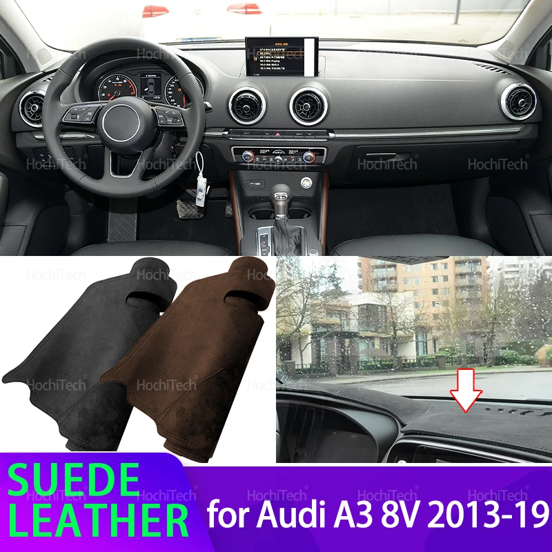 

Suede Leather Dashmat Dashboard Cover Black/Brown Instrument Panel Sunscreen Pad Accessories for Audi A3 8V 2013-2019