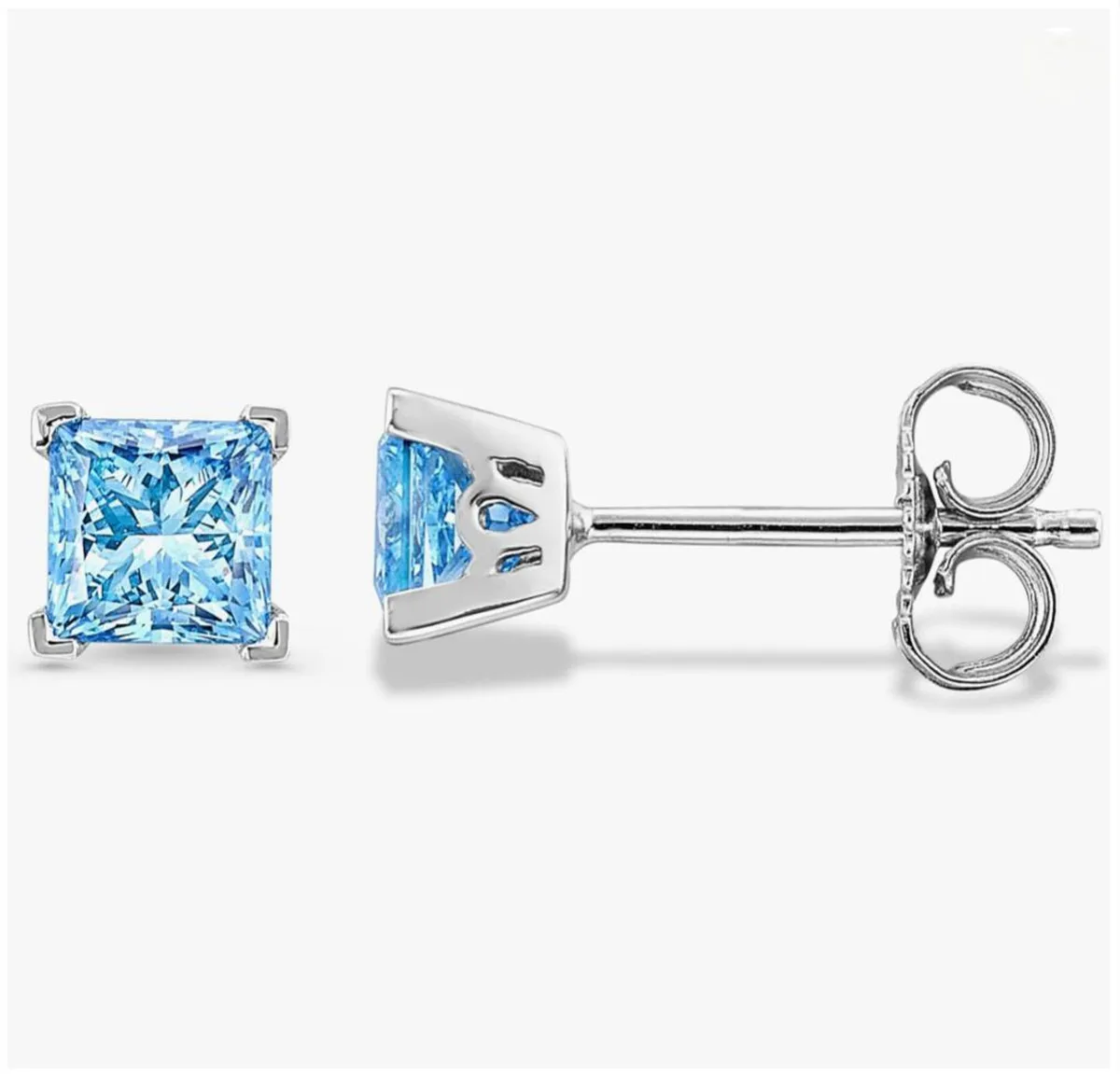 14K Solid Gold Lab-Grown Pink Princess Cut 0.5 Carat Blue Diamond Stud Earrings | High-End Custom Jewelry & Colored Diamond Whol