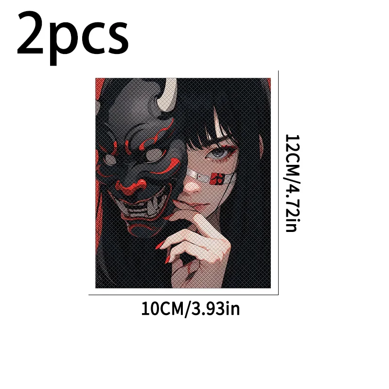 2Pcs 2D Flat Mask Girl Handlebar Vinyl Sticker, Waterproof Decal for Motorcycle Bike Scooter Decor, Holiday Gift