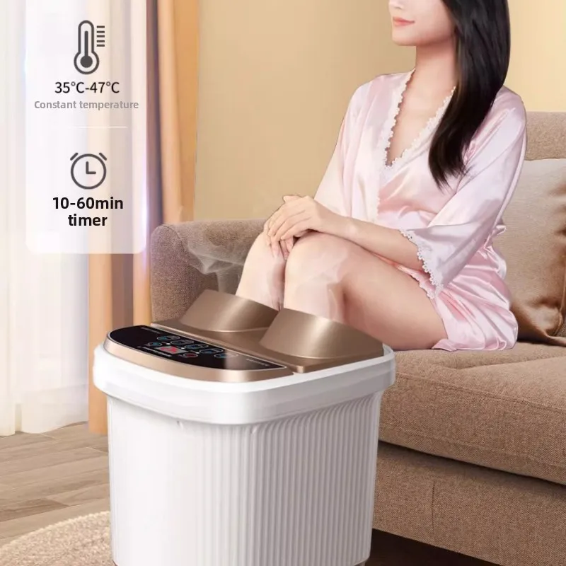 Heated Electric Foot Bath Tub LED Display Automatic Massage Basin Red Light Bubbles Scraping Modes Deep Design Remote Control