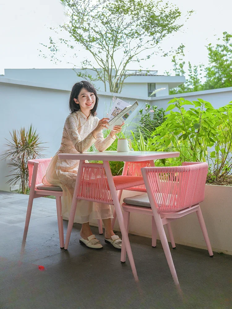 

Balcony tables and chairs three-piece girl's heart light luxury simple creative small apartment leisure small tables and chairs