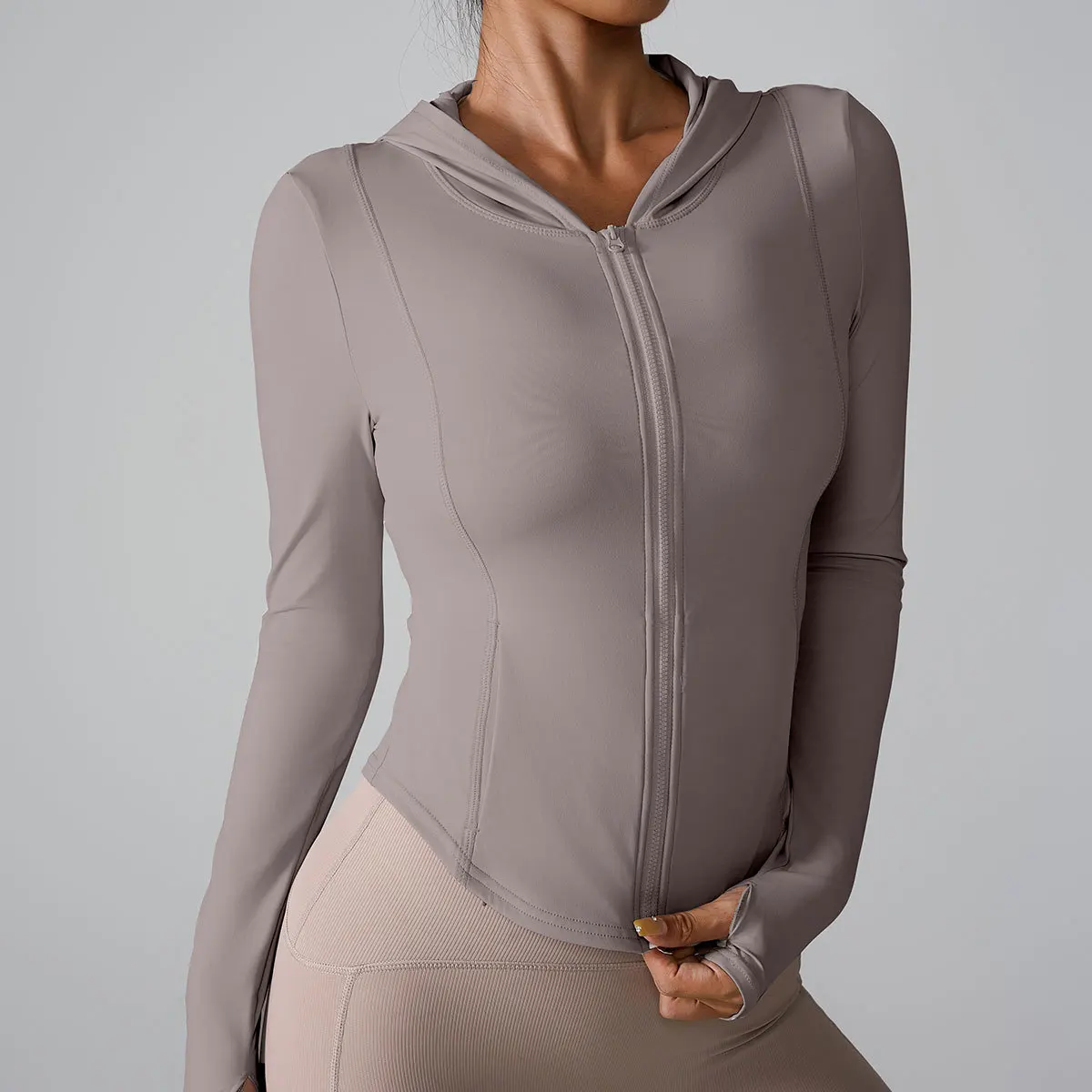 Women's Hooded Zip - Up Yoga Jacket, Long Sleeve Slim Fit Gym Coat, Stretch Quick Dry Running Fitness Sportswear