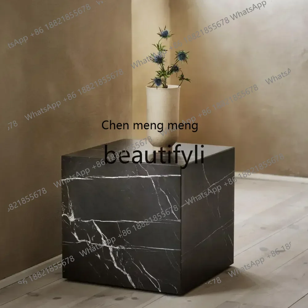 G153   Nordic light luxury extremely simple modern marble square cube sofa side table small coffee table
