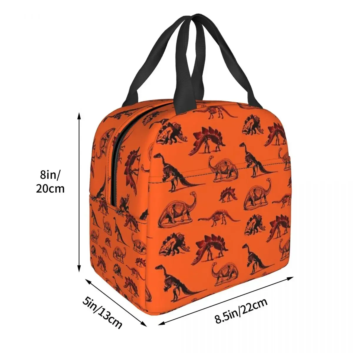 Vintage Museum Dinosaurs Black And Orange Lunch Bags Insulated Bento Box Lunch Tote Leakproof Picnic Bags Cooler Thermal Bag