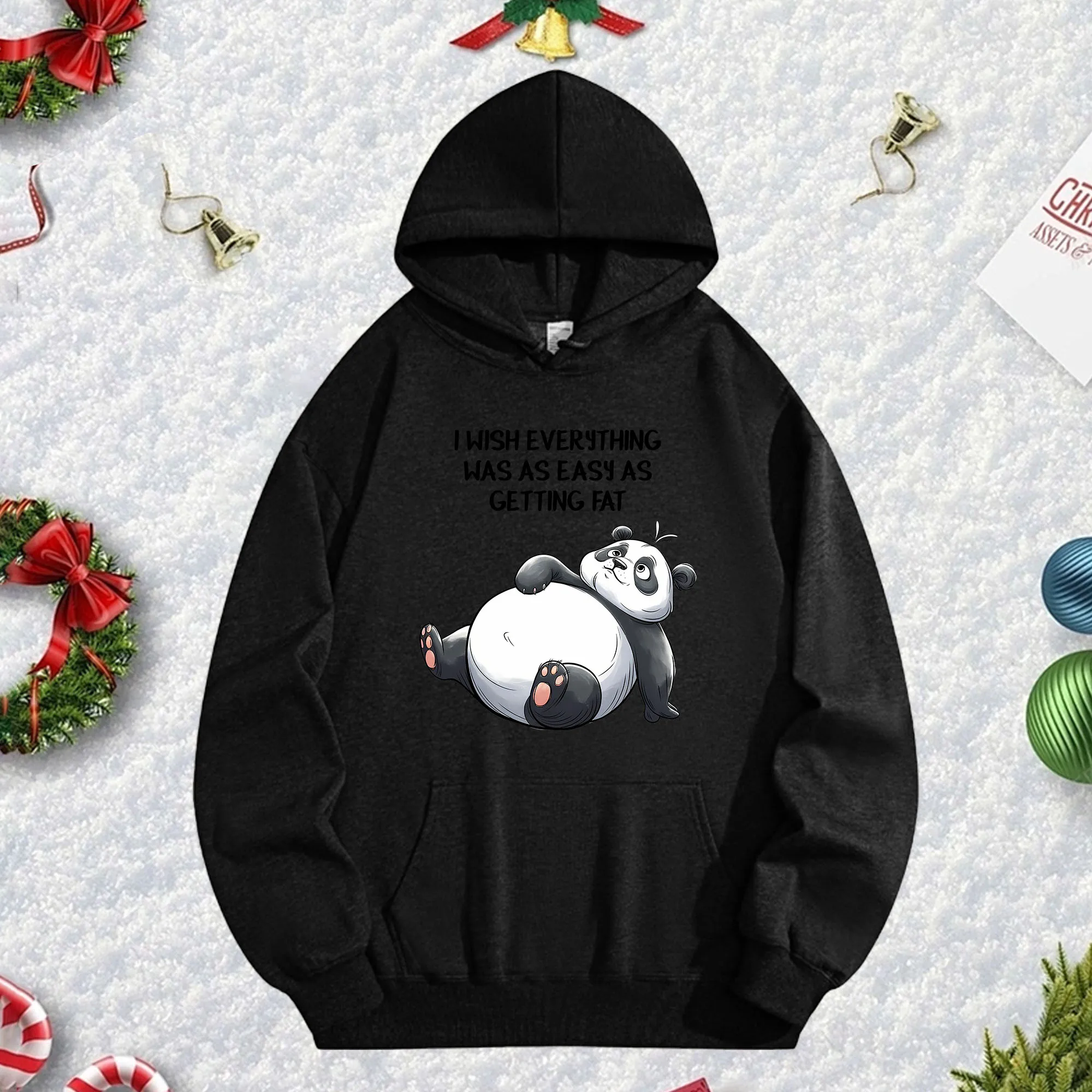 

Черная толстовка с капюшоном Chubby Panda 270G для мужчин и женщин, уютный флисовый пуловер большого размера на осень/зиму, рождественский сезон
